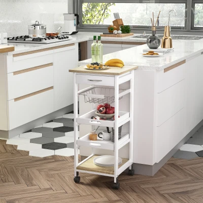 HOMCOM Carrello da Cucina 37cm x 37cm x 82cm Bianco