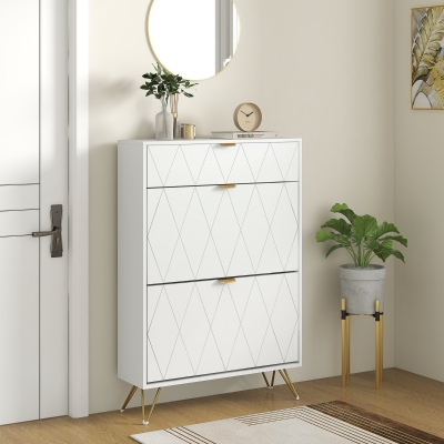 HOMCOM Narrow Shoe Cabinet with 2 Drawers - White