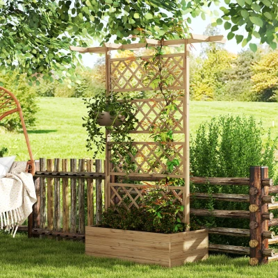 Outsunny Letto per Orto in Legno con Traliccio e Pergola
