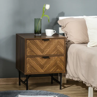 HOMCOM Bedside Table Storage Unit 2 Drawers Walnut Brown