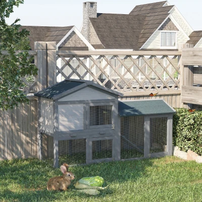 PawHut Wooden Rabbit Hutch Double Tier 147x54x84cm