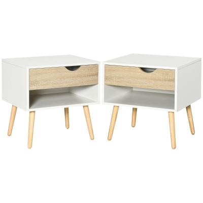 HOMCOM Modern Bedside Table Set of 2 with Drawer & Shelf