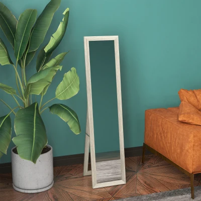 HOMCOM Espejo de Cuerpo Entero 37x157 cm Espejo de Pie Espejo de Pared Forma Rectangular con Marco de Madera Gris
