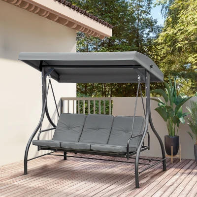 Outsunny 3 Seater Canopy Swing Chair Metal Dark Grey