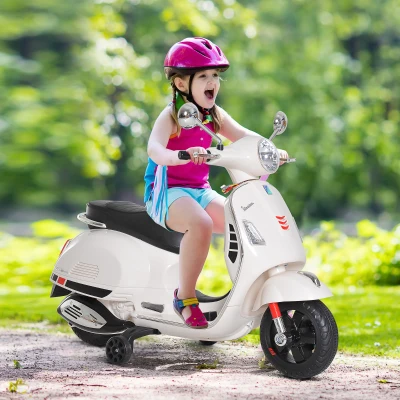 HOMCOM Moto Elettrica Bambini 3-6 Anni Vespa Suoni e Luci Bianco