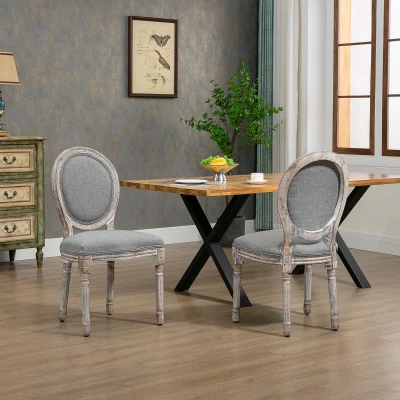 HOMCOM Set 2 Sedie Sala da Pranzo in Legno e Tessuto Grigio