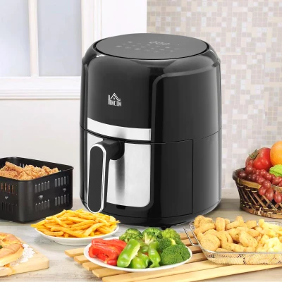 HOMCOM Freidora de Aire Caliente de 4L con 12 Programas Preestablecidos y Pantalla LED Táctil 1300W 34,2x25,6x31,8 cm Negro