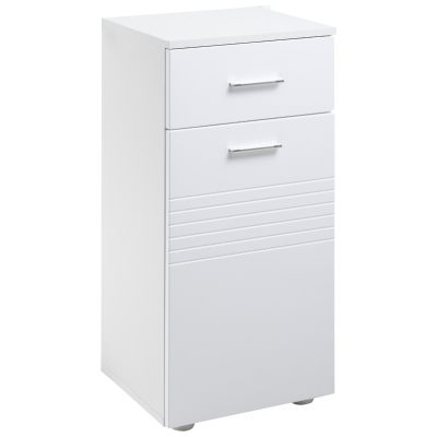 kleankin Armario Auxiliar de Baño Mueble de Baño de Suelo con Puerta Cajón y Estante Ajustable para Salón 35x30x77,5 cm Blanco
