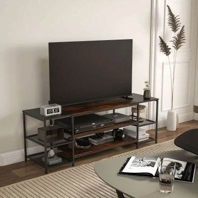 HOMCOM Industrial TV Unit Cabinet for TVs up to 60" Black/Brown