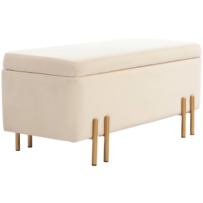 HOMCOM Banc Rangement Velours Beige Métal Doré Contemporain