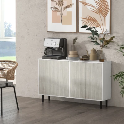 HOMCOM Buffet Cuisine 2 Placards Étagères Réglables Blanc/Bois Gris