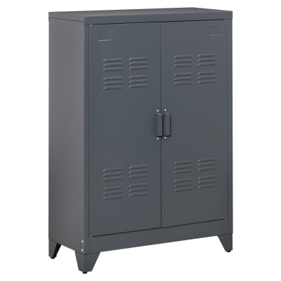 HOMCOM Armoire Bureau Métal Gris Style Industriel 2 Étagères