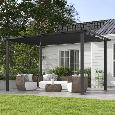 Outsunny Pergola Gazebo 4x3m con 8 Fori di Drenaggio Grigio Scuro