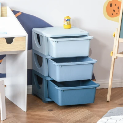 HOMCOM Kids Storage Unit 3-Tier Dresser Toy Organizer Blue