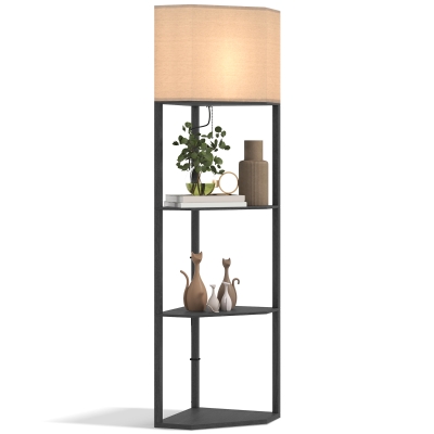 HOMCOM Modern Corner Floor Lamp with Shelves, Black