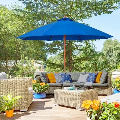 Outsunny 2.5m Garden Parasol Blue with Wooden Pole