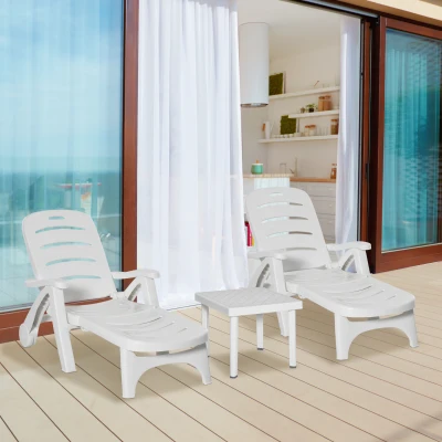 Outsunny 3pcs Outdoor Dining Set Table & 2 Chairs White