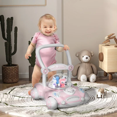 AIYAPLAY Andador para Bebés de 1-3 Años con Altura Ajustable Música Ruedas Antideslizantes Luces Manillar Desmontable Rosa