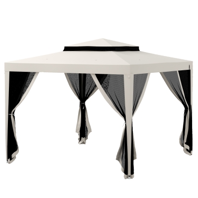 Outsunny Tonnelle 3x3m Crème avec Moustiquaires Amovibles