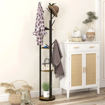 HOMCOM Appendiabiti Girevole 8 Ganci e 4 Mensole Stile Industrial