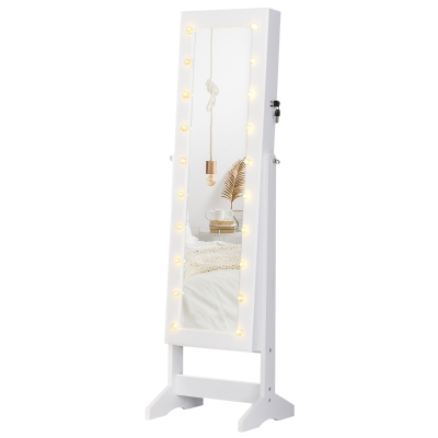 HOMCOM Armoire à Bijoux Armoire de Rangement sur Pied avec Miroir et Serrure Éclarage LED MDF 40 x 37 x 146 cm Blanc