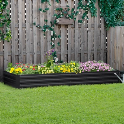 Outsunny Stahl-Hochbeet, offener Boden, einfacher Aufbau, 95L x 90,5B x 29,8H cm, Grau