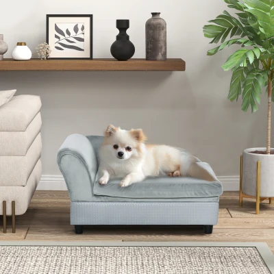 PawHut Divano per Cani con Spazio Portaoggetti e Cuscino Grigio