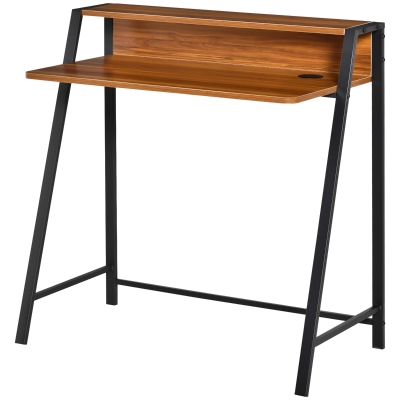 HOMCOM Writing Desk Walnut 84x45cm with Storage Shelf