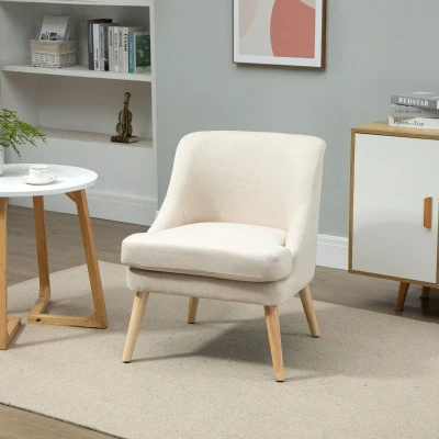 HOMCOM Fauteuil Scandinave Lin Beige Pieds Bois