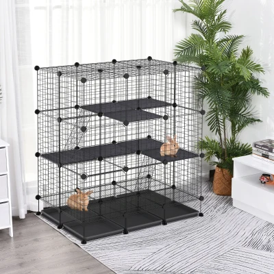 Cage Rongeurs Modulable 3 Niveaux Métallique Noir