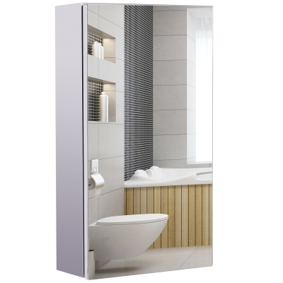 HOMCOM Armoire miroir rangement toilette salle de bain meuble mural dim. 30L x 14l x 55H cm acier inox.