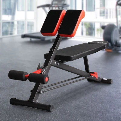 HOMCOM Banc de musculation 150L x 150l x 76H cm hauteur coussin abdominal réglable 7 niveaux dossier rembourré acier noir rouge
