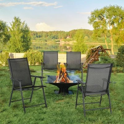 Outsunny Set of 4 Folding Garden Chairs Metal Black