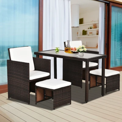 Outsunny 5 PCs Rattan Sofa Set Cushioned Brown