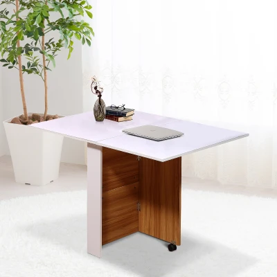 HOMCOM Table de cuisine 120 x 80 x 73 cm chêne et blanc pliante sur roulettes