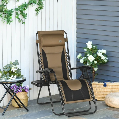 Outsunny Zero Gravity Chair Folding Recliner with Cup Holder Coffee