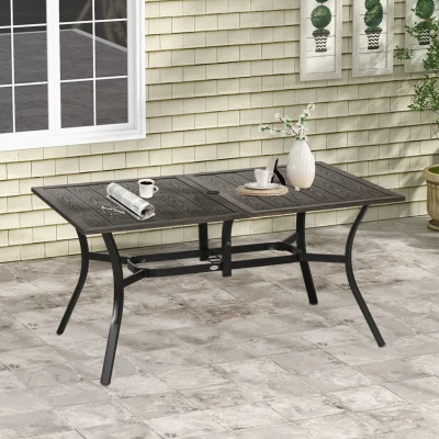 Outsunny Six-Seater Steel Garden Table with Parasol Hole - Wood