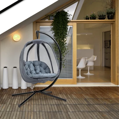 Outsunny Hanging Egg Chair Grey with Cushion & Stand