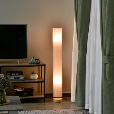 HOMCOM Floor Lamp Wooden Base 120H cm Linen Cream White