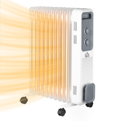 HOMCOM 2500W Portable Oil Filled Radiator Heater White
