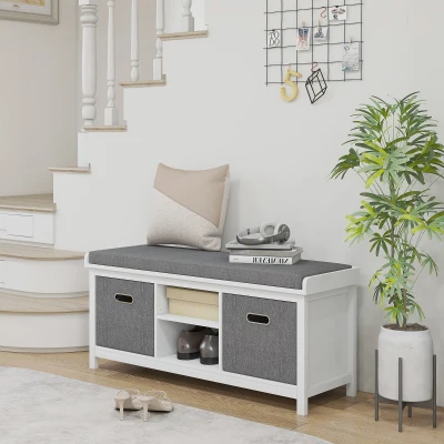 HOMCOM Shoe Storage Bench with Cushion Seat White/Grey