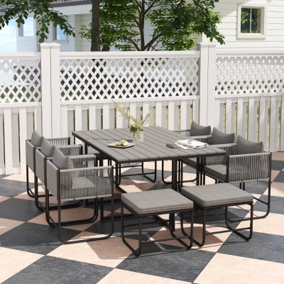 Outsunny Rattan Cube Dining Set 10 Seater Grey