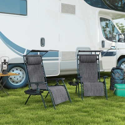 Outsunny 2-Piece Foldable Reclining Garden Chair Light Grey