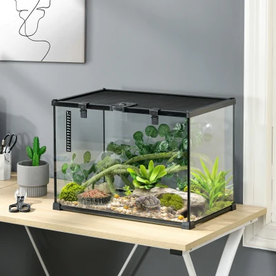 PawHut Habitat Reptiles Transparent Couvercle Coulissant Métal Noir