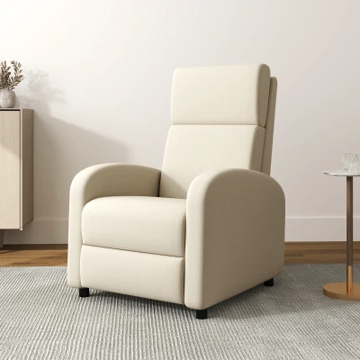 HOMCOM Sillón Relax Reclinable hasta 160° Sofá Reclinable Moderno con Reposapiés Soporta hasta 120 kg 64x86x102 cm Crema(m-2)