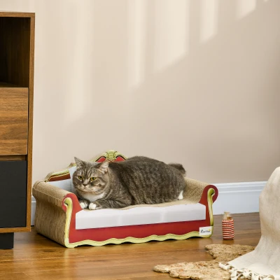 PawHut Cat Cardboard Scratcher Sofa Bed with Catnip 58x29cm
