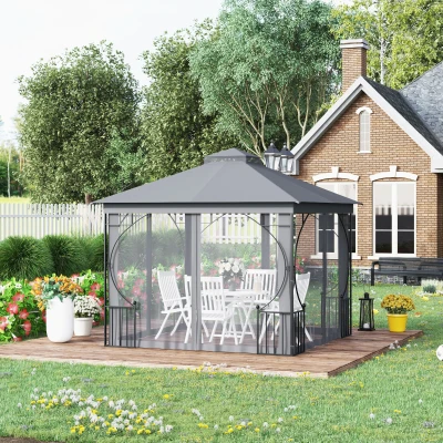Outsunny Garden Gazebo Metal Frame Light Grey 3x3m