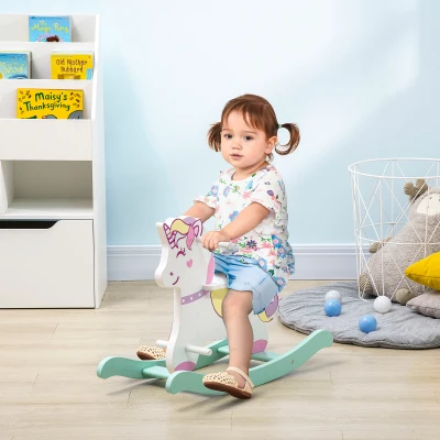 HOMCOM Cavallo a Dondolo per Bambini 1-3 Anni Blu Rosa e Bianco