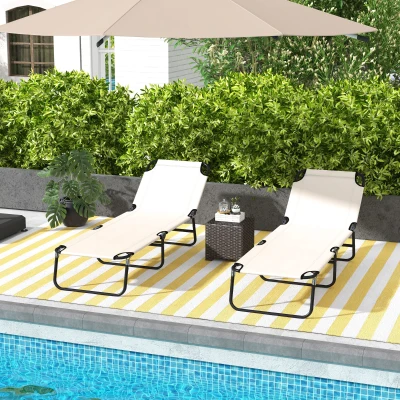 Outsunny Sun Lounger Cream White Five-Position Back