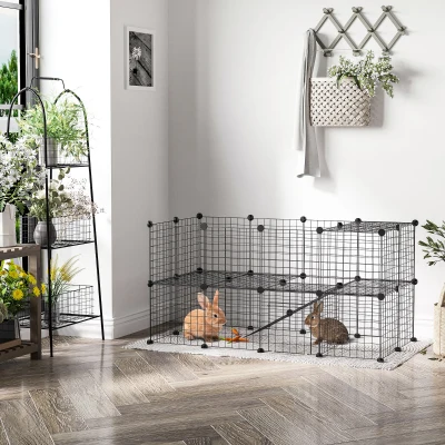 PawHut Cage Animaux 2 Niveaux Métal Noir